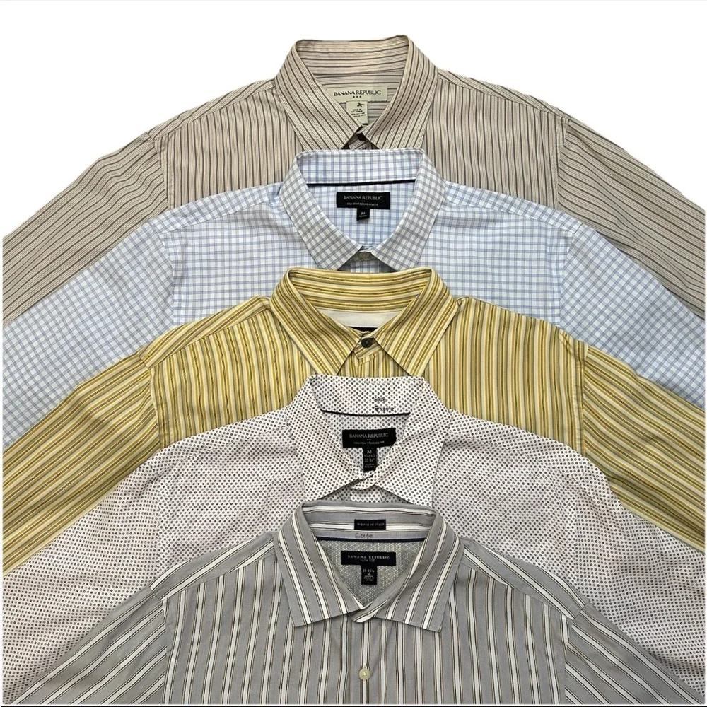 Lot Of 5 Banana Republic Mens M Long Sleeve Non Iron Cotton Shirts Standard Fit